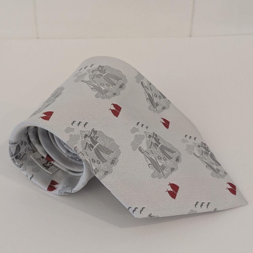 RARE Vintage Hardy Amies Tie Mens Gray Red Wheat Farming Pattern Silk Old Money - Picture 9 of 11